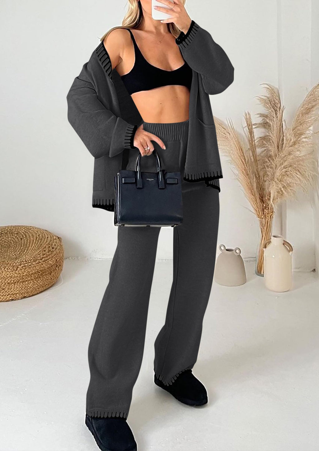 PRETTYGARDEN Lounge Sets for Women Fall Loungewear 2 Piece Outfits Cardigan Sweaters Track Suit Matching Winter Clothing