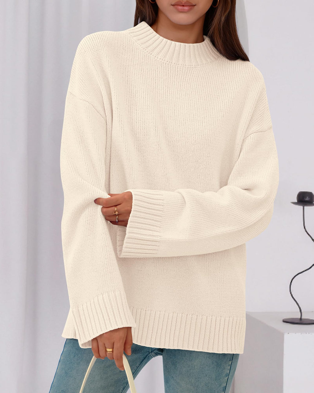 BTFBM Sweaters for Women Casual Crewneck Long Sleeve Loose Ribbed Knit Pullover Sweater Winter Clothes Fall Outfits
