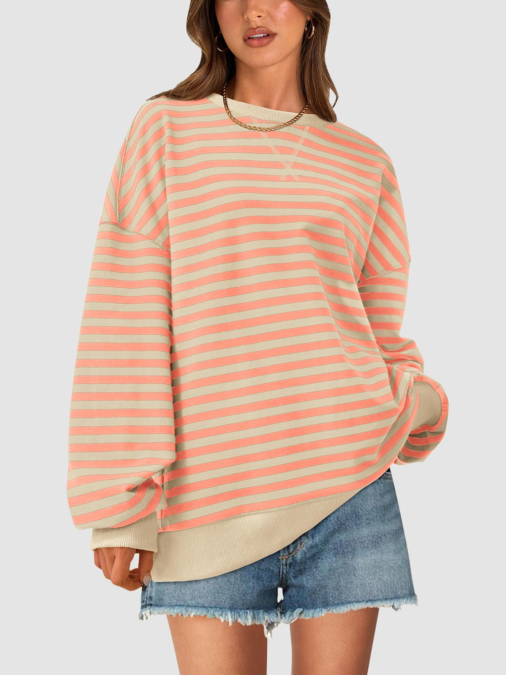 PRETTYGARDEN Womens Striped Oversized Sweatshirt Color Block Crew Neck Long Sleeve Casual Loose Pullover Top Y2K Clothes