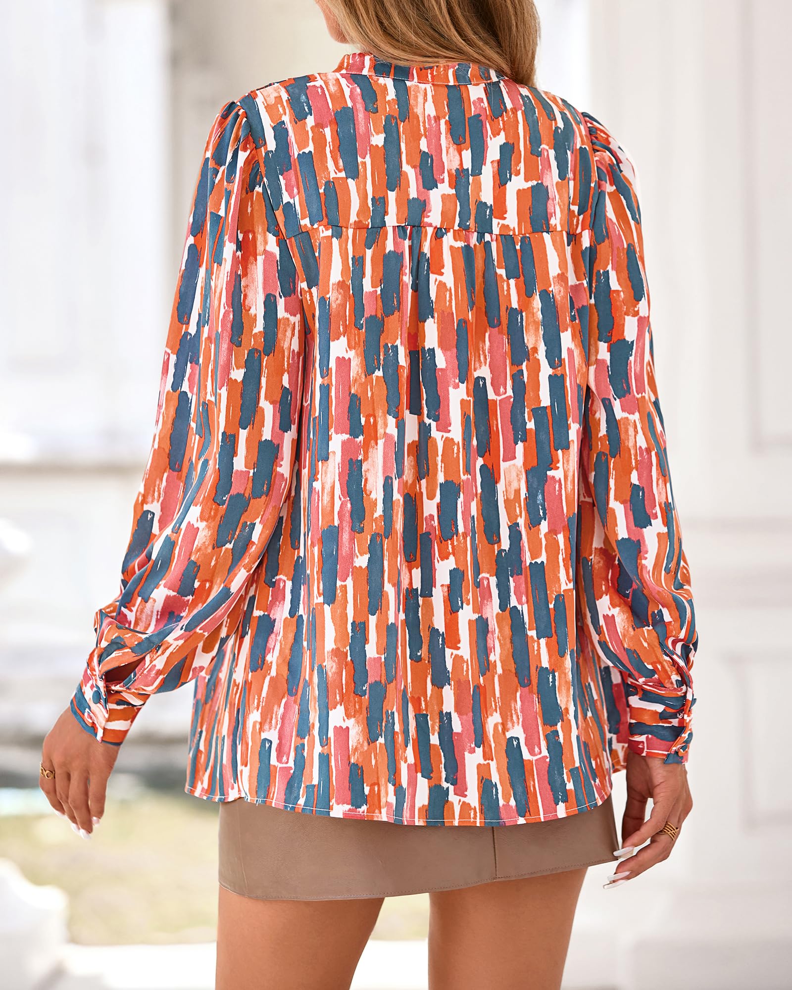 BTFBM Womens Tops Dressy Casual Spring Boho Floral V Neck Long Sleeve Half Button Down Shirt Work Business Blouses