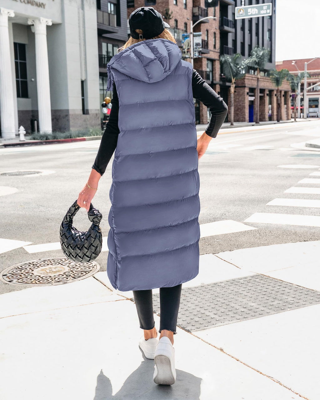 BTFBM Long Puffer Vest Women Quilted Hooded Button Down Zip Up Sleeveless Vests Outerwear Padded Jacket Fall Winter Coat