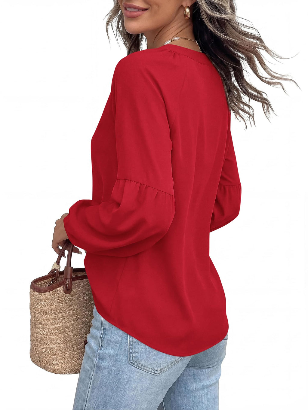 BTFBM Blouses for Women Dressy Casual Boho Tops V Neck Lightweight Long Sleeve Shirts Spring Clothes