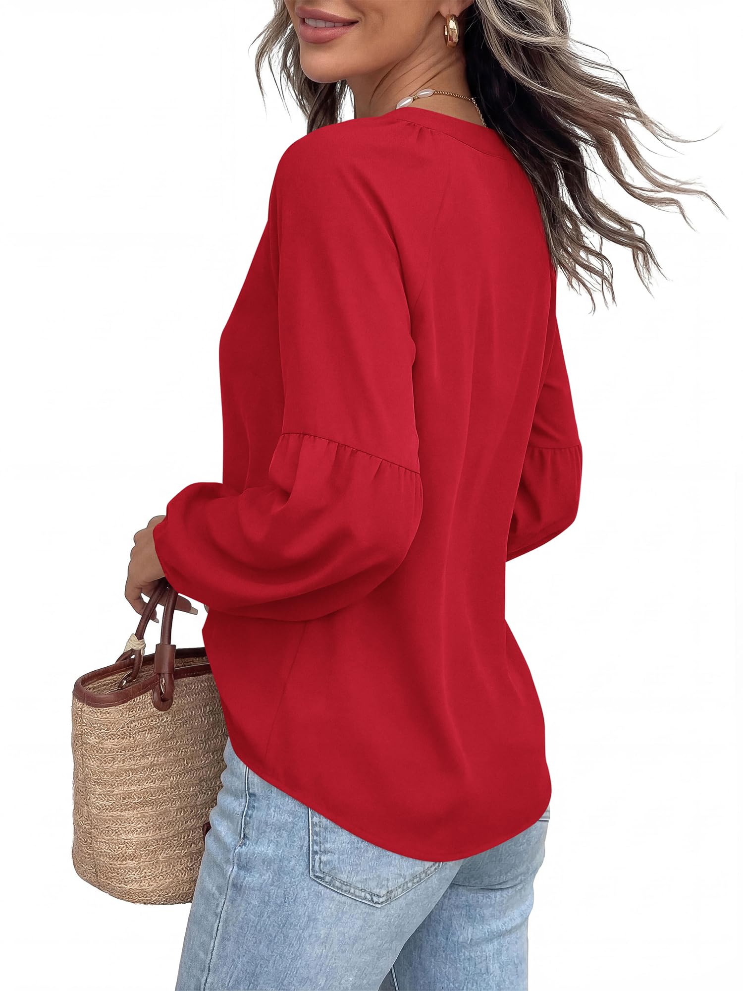 BTFBM Blouses for Women Dressy Casual Boho Tops V Neck Lightweight Long Sleeve Shirts Spring Clothes