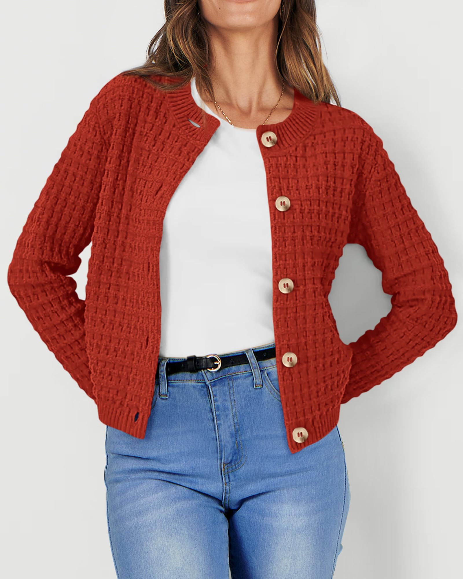 PRETTYGARDEN Women's Knit Cardigan Sweaters Casual Long Sleeve Open Front Button Down Trendy Jackets Outerwear