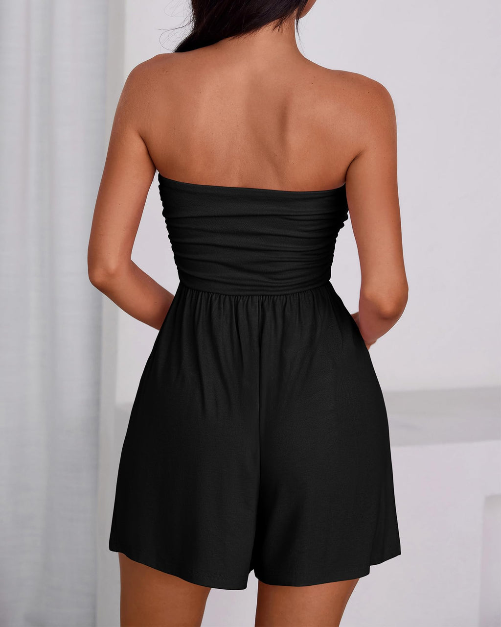 BTFBM Womens Romper Spring Summer Strapless Tube Tops Beach Vacation Clothes Boho Loose Shorts Jumpsuits Pockets