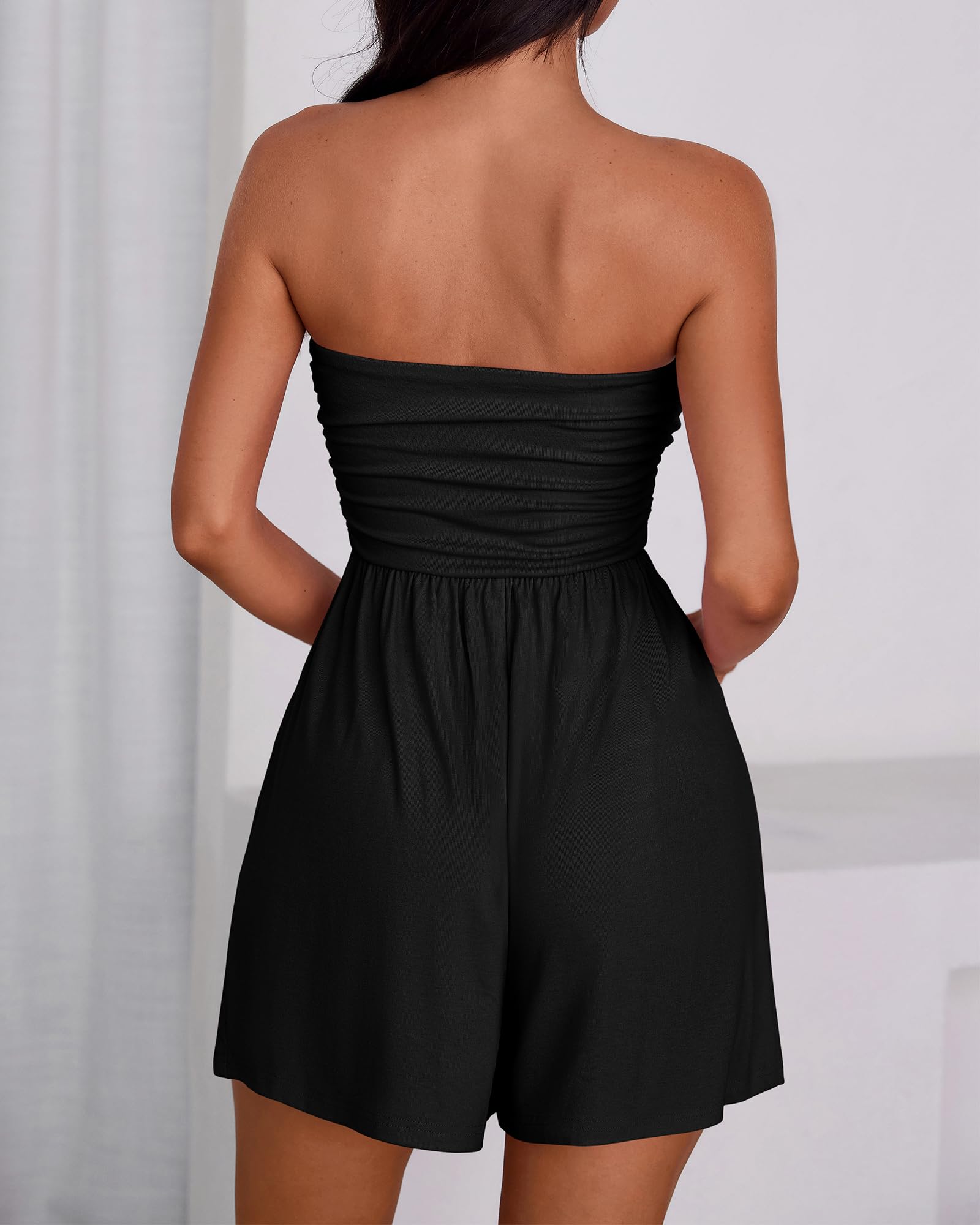 BTFBM Womens Romper Spring Summer Strapless Tube Tops Beach Vacation Clothes Boho Loose Shorts Jumpsuits Pockets