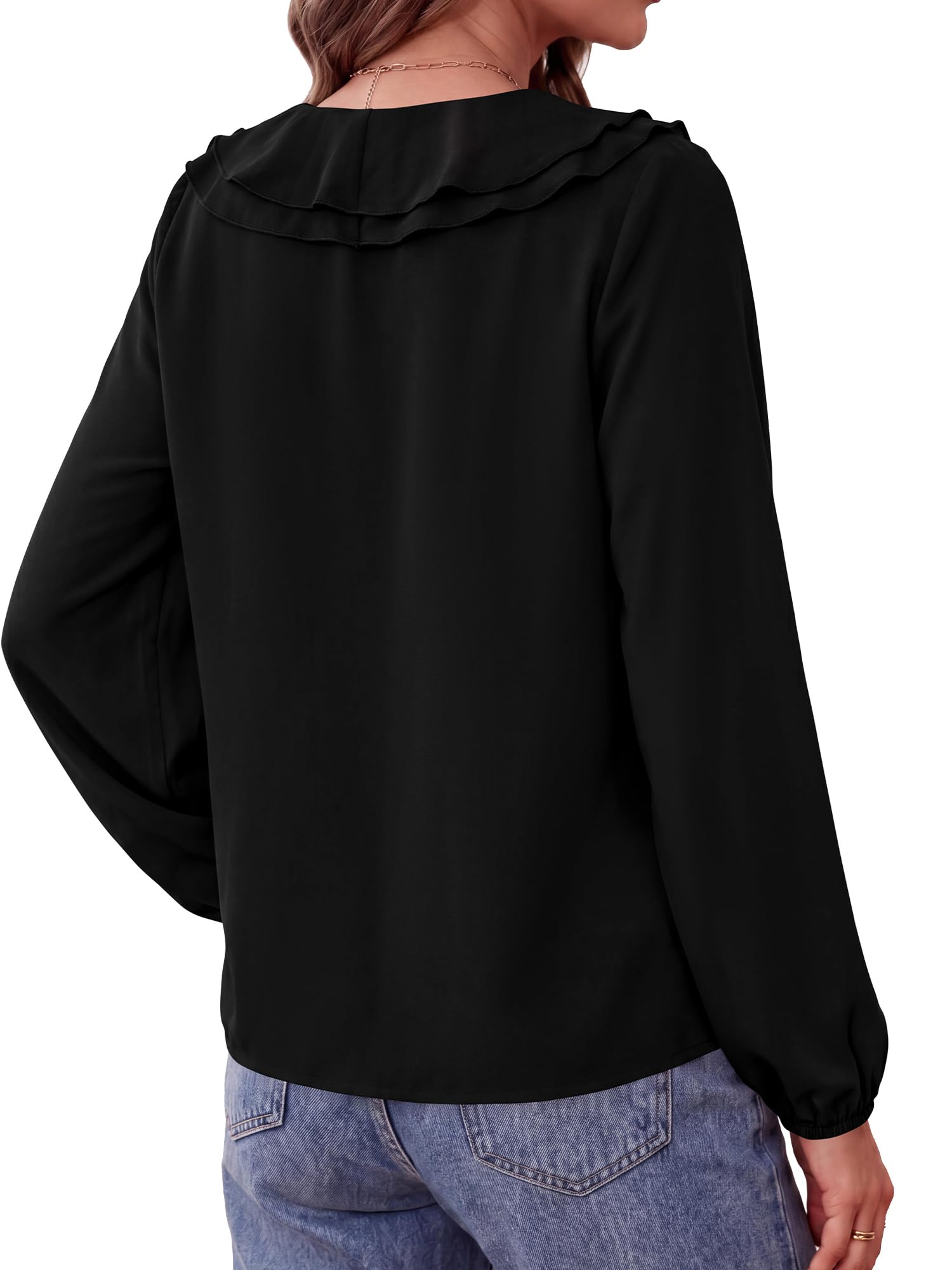 BTFBM Womens Fall Tops Ruffle Blouses Dressy Casual | Double Ruffled Collar V Neck Long Sleeve Shirts, Lightweight Fashion Clothing Trendy, Daily Business Office Work Clothes