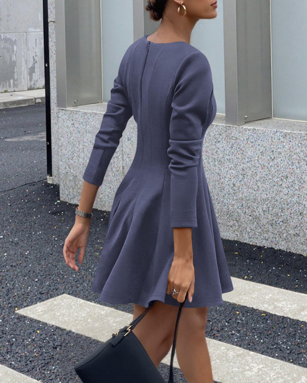 BTFBM Spring Dresses for Women Long Sleeve High Waist Pleated Flowy A Line Party Wedding Guest Dress Business Casual