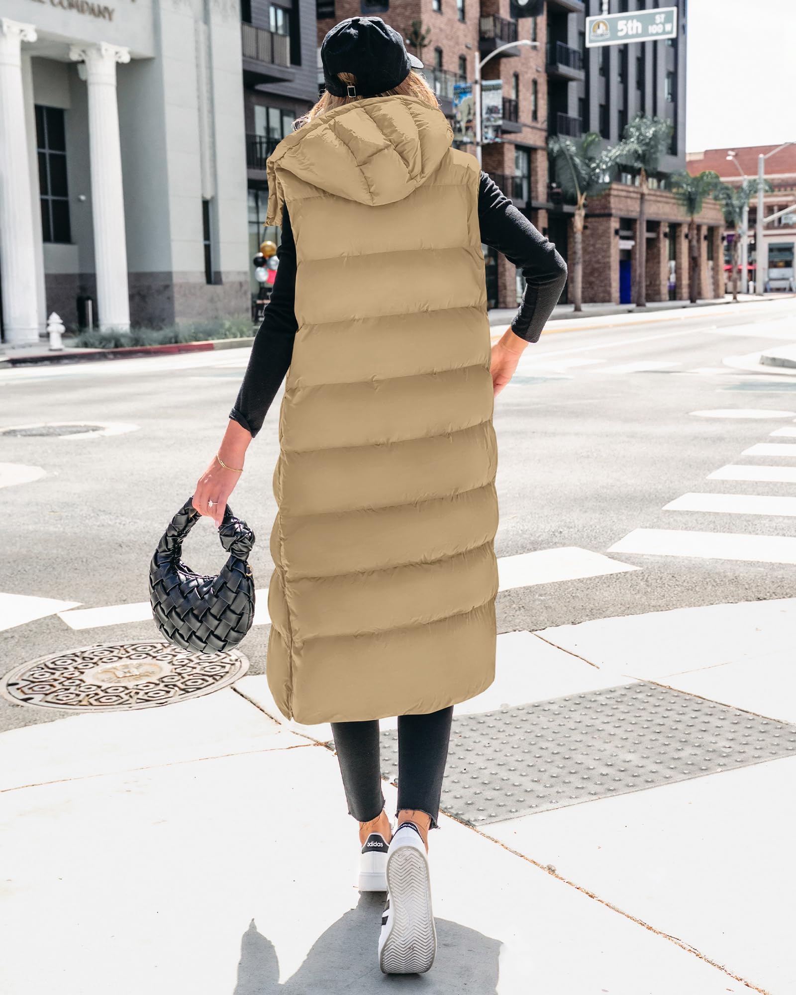 FreshPretty Long Puffer Vest Women Quilted Hooded Button Down Zip Up Sleeveless Vests Outerwear Padded Jacket Fall Winter Coat