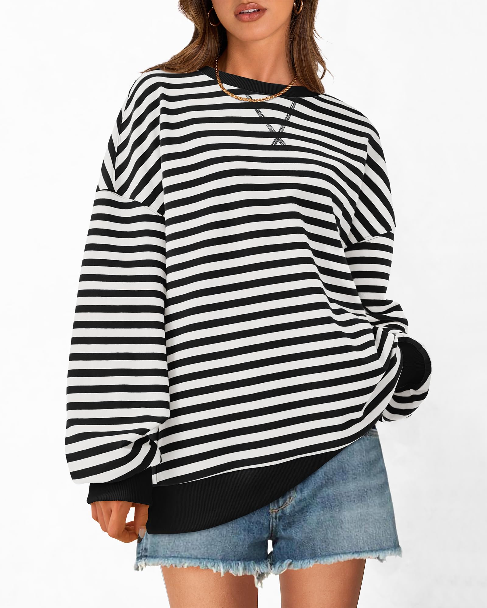 BTFBM Sweatshirt For Women Summer Crewneck Long Sleeve Oversized Striped Pullover Tops Y2K Clothes Workout Shirt