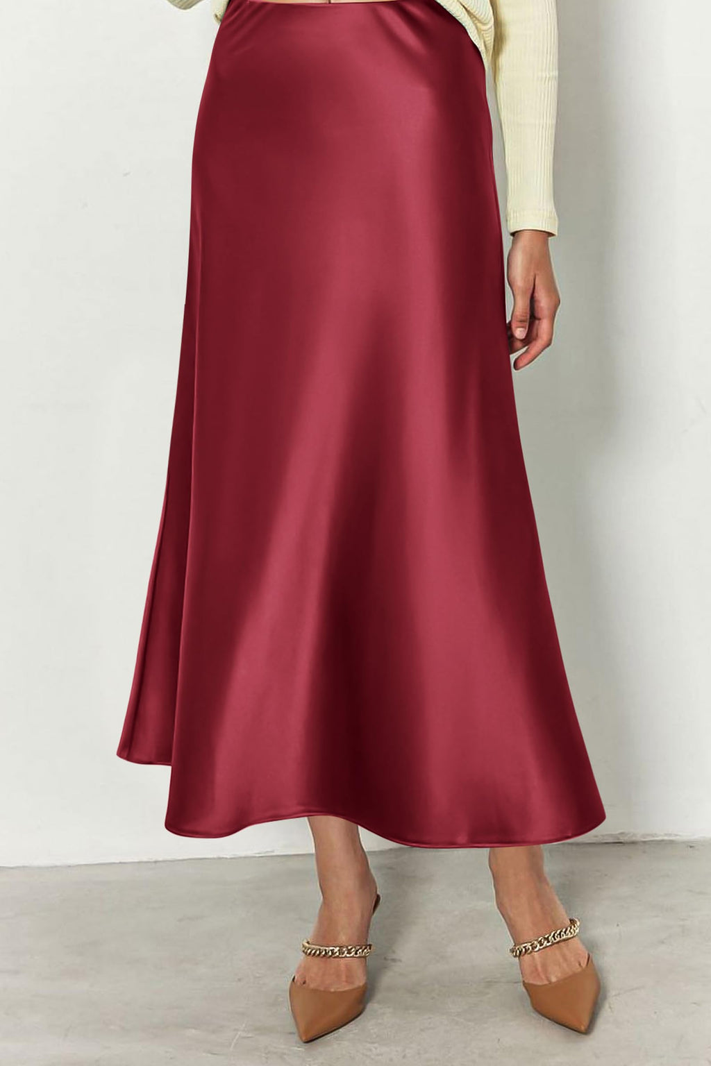 PRETTYGARDEN Women's Satin Skirts Dressy Casual Fall High Waisted Cocktail Wedding Flowy Elegant A Line Midi Skirt