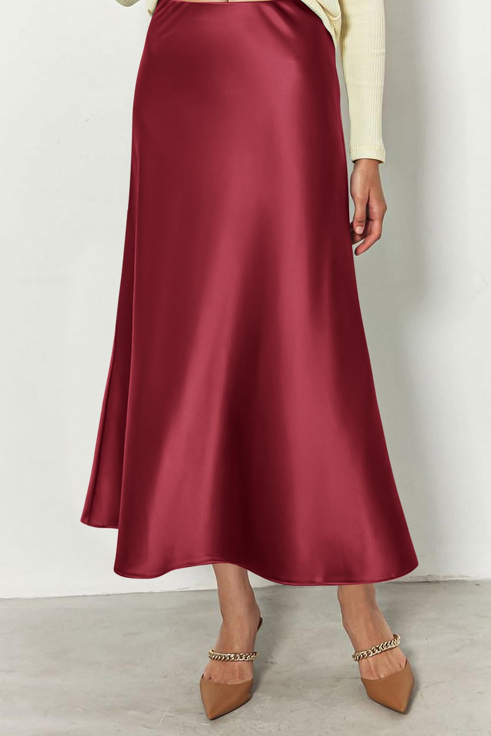 PRETTYGARDEN Women's Satin Skirts Dressy Casual Fall High Waisted Cocktail Wedding Flowy Elegant A Line Midi Skirt