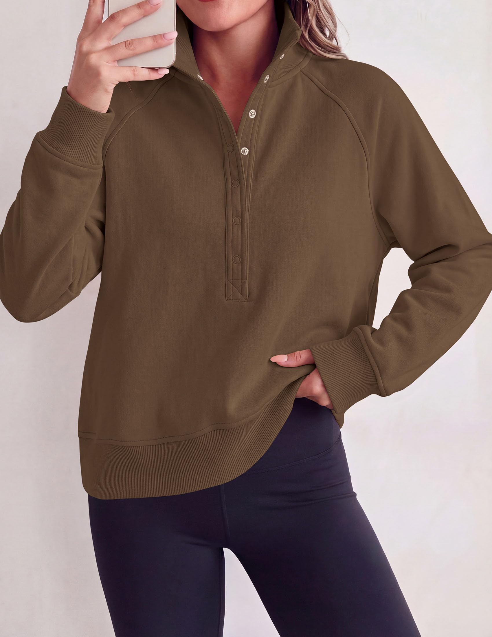 PRETTYGARDEN Women's Fall Trendy Oversized Sweatshirts Comfy Ribbed Fabric, Raglan Long Sleeve Collared, Button Up Henley Pullover Blouse, Casual Workout Tops, Y2K Fashion Clothing
