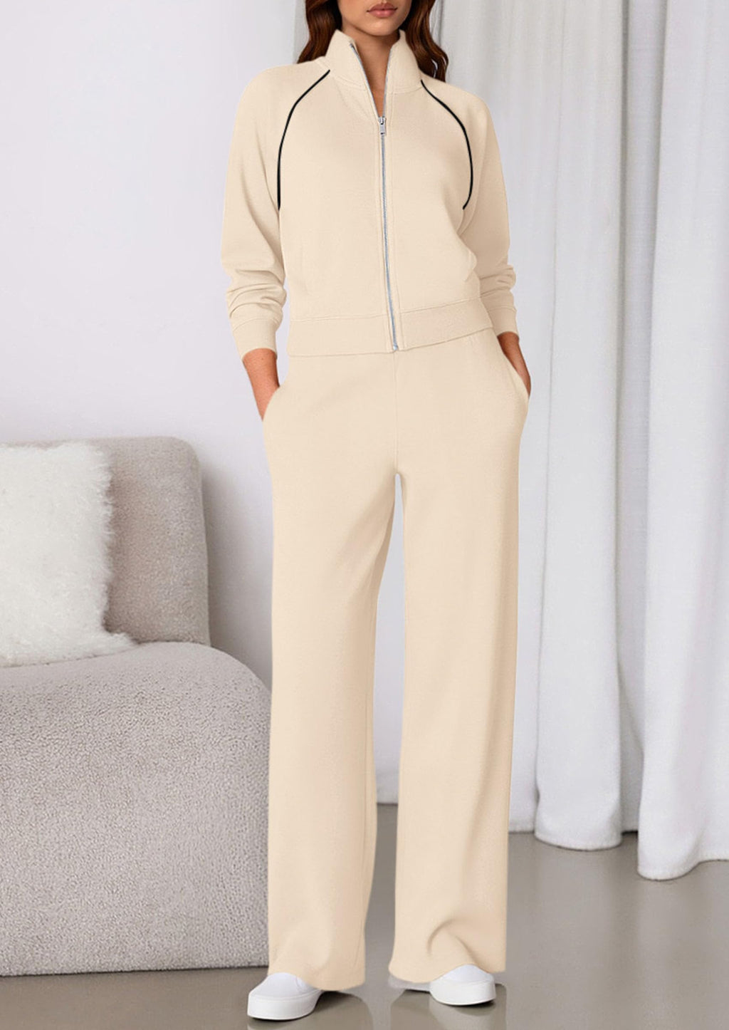 PRETTYGARDEN Womens 2 Piece Outfits Sweatsuits Fall Full Zip Sweatshirts Workout Pants Matching Lounge Sets Tracksuits