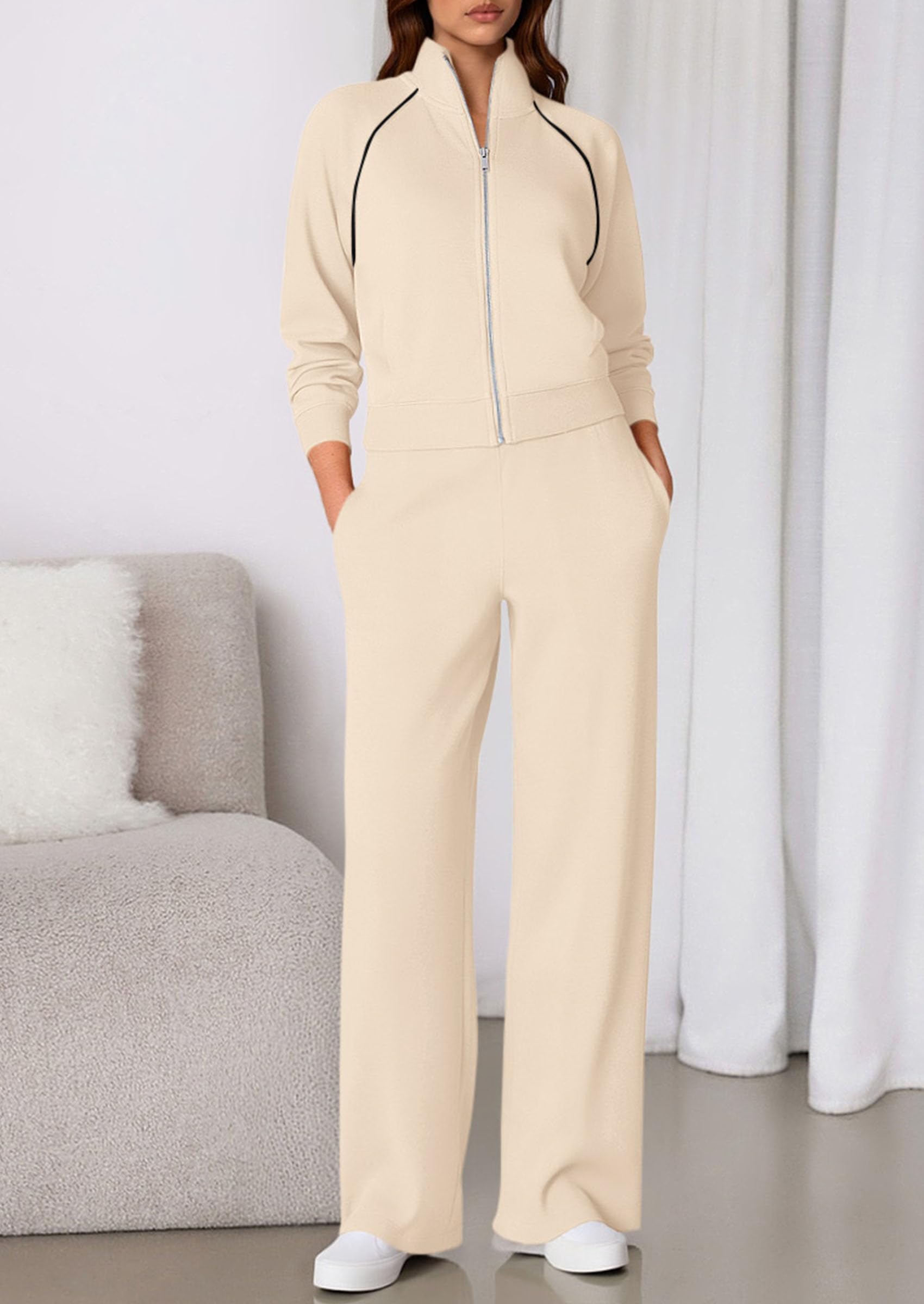 PRETTYGARDEN Womens 2 Piece Outfits Sweatsuits Fall Full Zip Sweatshirts Workout Pants Matching Lounge Sets Tracksuits