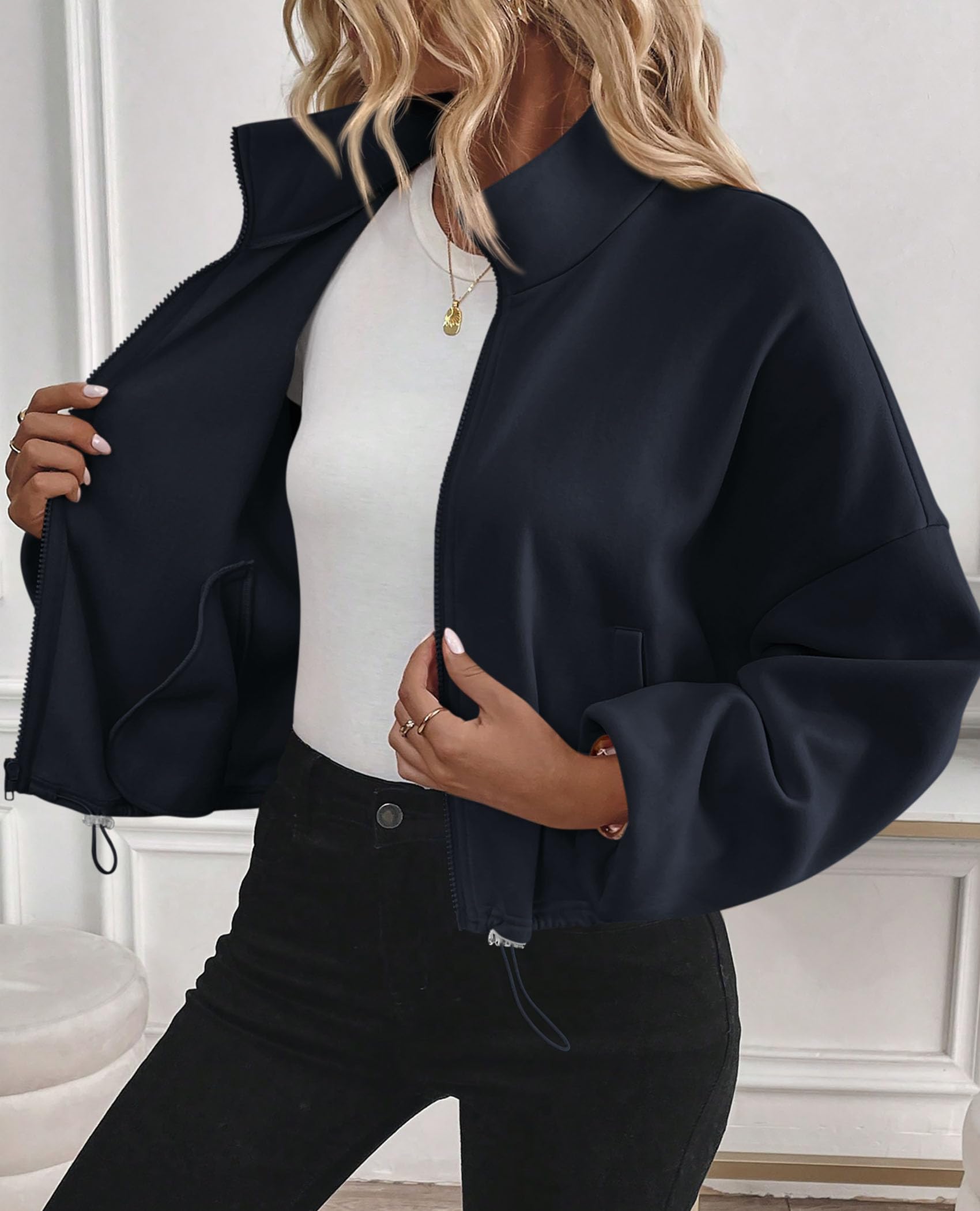 PRETTYGARDEN Womens Zip Up Fleece Cropped Sweatshirt Jacket