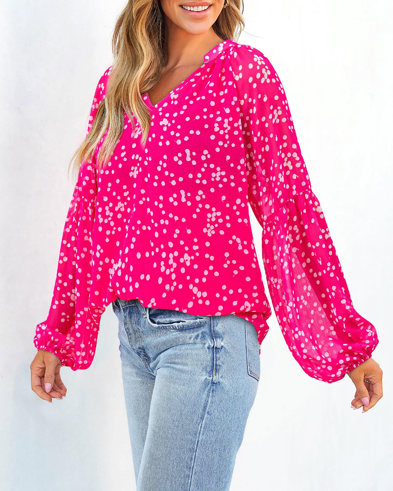 BTFBM Blouses for Women Dressy Casual Floral Summer Boho Tops V Neck Lightweight Long Sleeve Shirts Spring Clothes