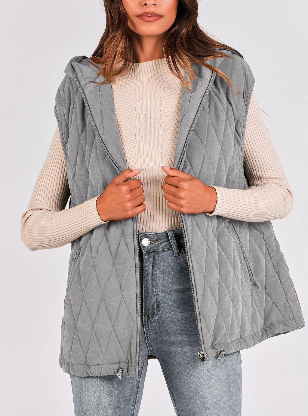 PRETTYGARDEN Women's Fall Spring Vest Casual Sleeveless Hooded Zip Up Jacket Trendy Winter Coat Outerwear