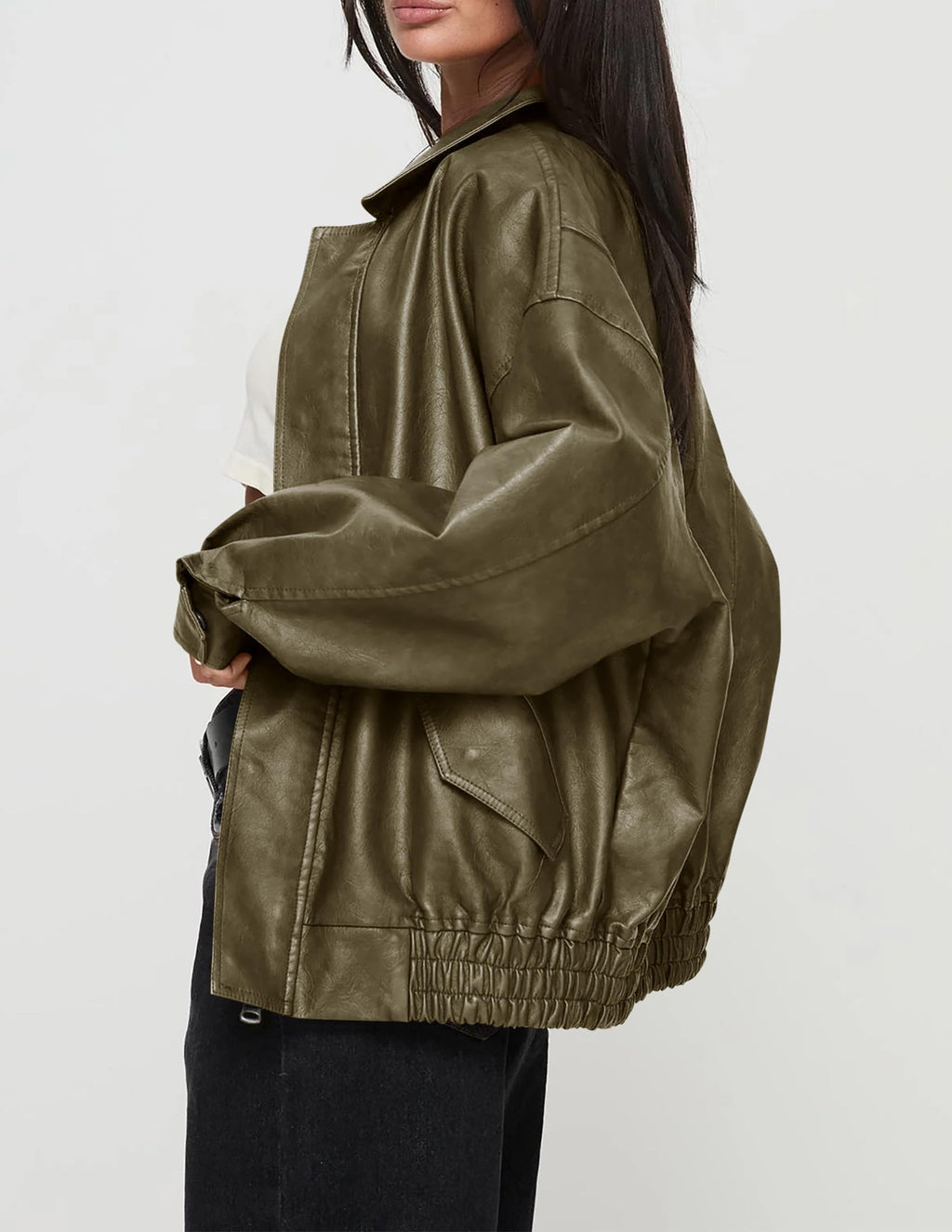 PRETTYGARDEN Women's Faux Leather Motorcycle Jacket Trendy Fall Spring Clothes Oversized Zip Up Winter Coat Outerwear
