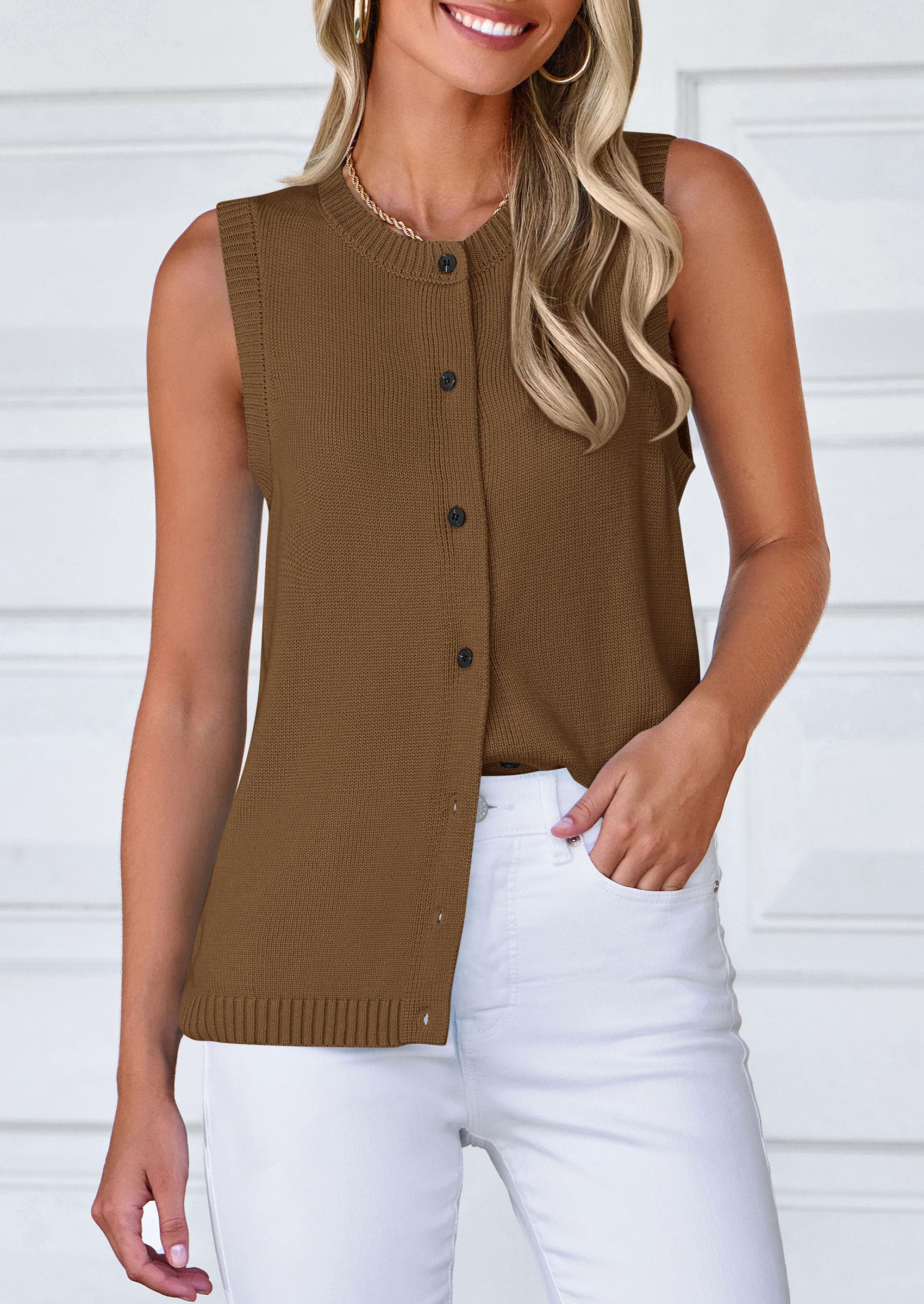 PRETTYGARDEN Sweater Vest Tops for Women Lightweight Summer Cardigan Sleeveless Button Up Knit Casual Spring Clothes