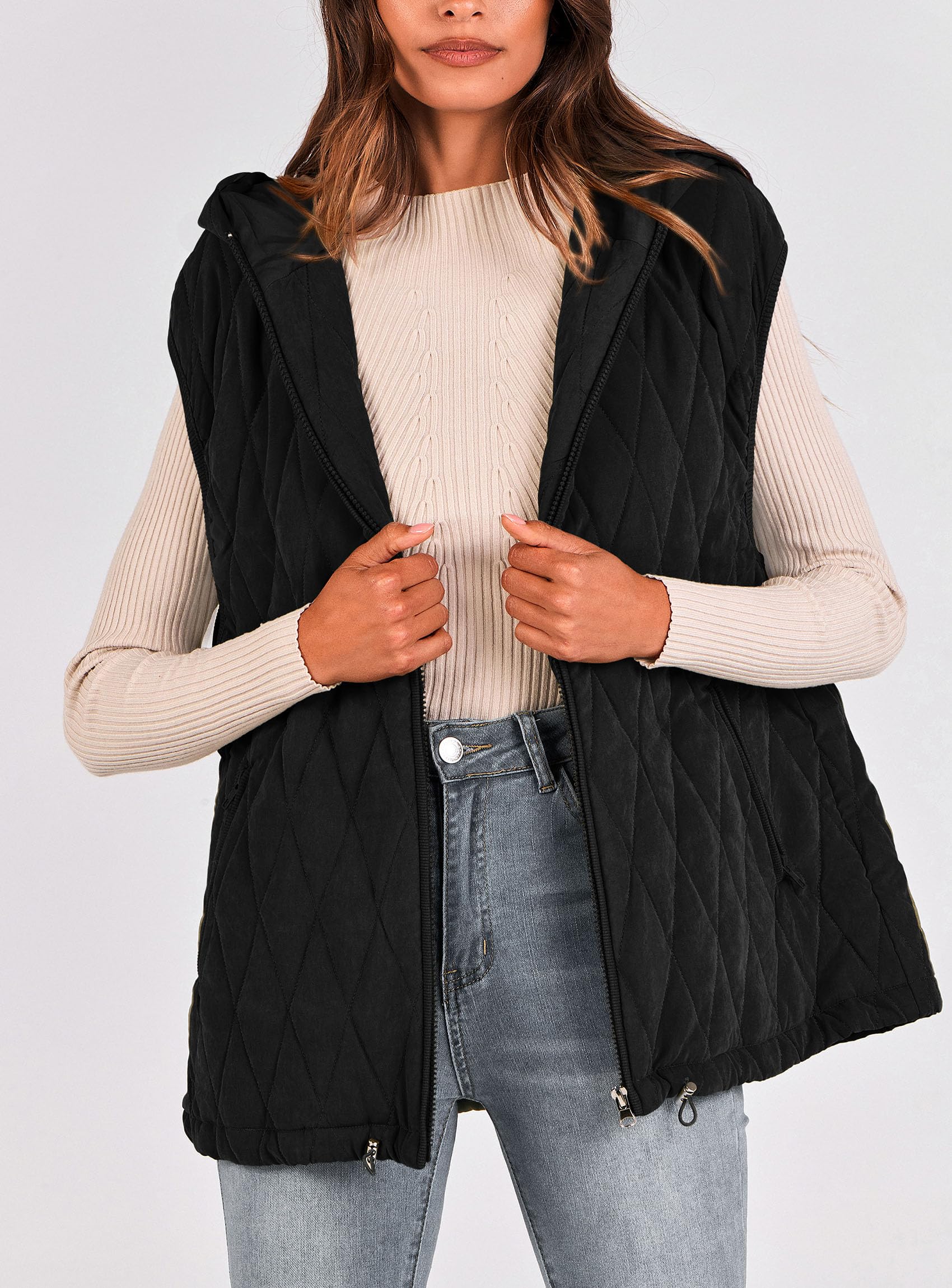 PRETTYGARDEN Women's Fall Spring Vest Casual Sleeveless Hooded Zip Up Jacket Trendy Winter Coat Outerwear