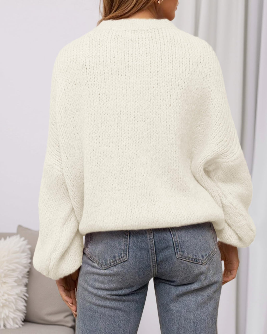 BTFBM Sweaters for Women Fall Crew Neck Lantern Long Sleeve Oversized Sweater Casual Knit Winter Pullover Tops