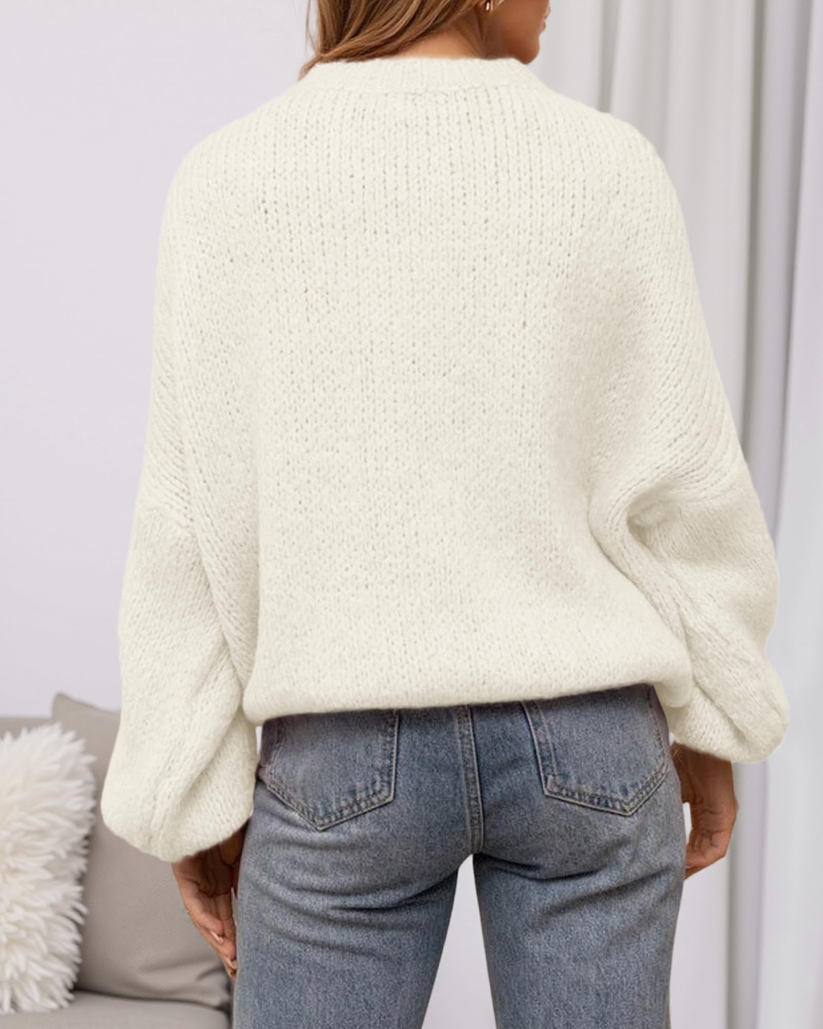 BTFBM Sweaters for Women Fall Crew Neck Lantern Long Sleeve Oversized Sweater Casual Knit Winter Pullover Tops