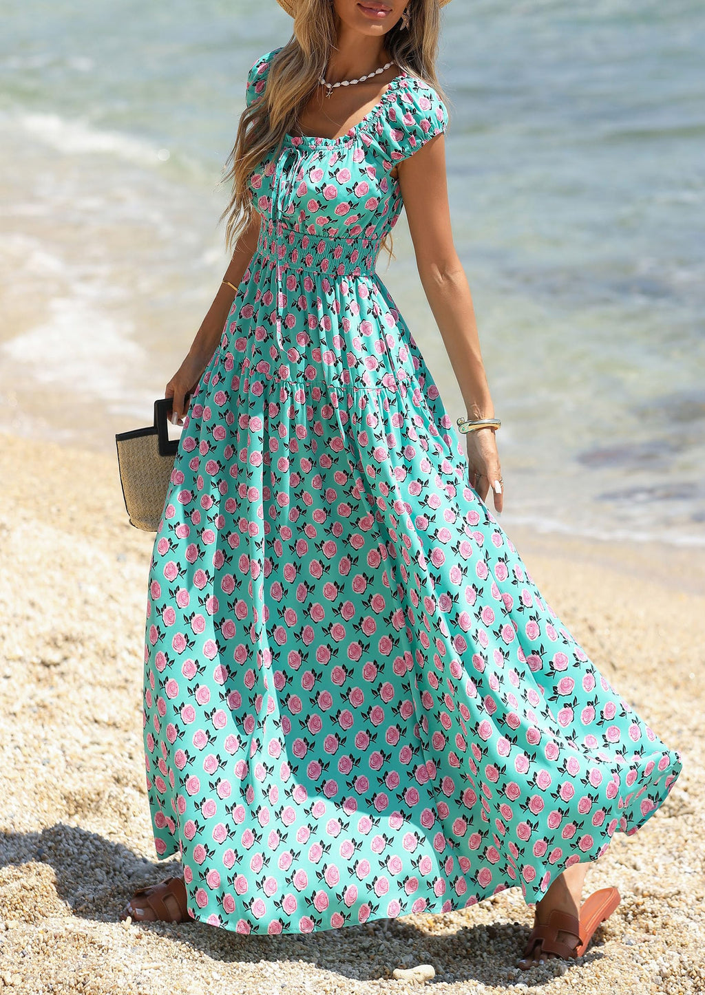 PRETTYGARDEN Boho Maxi Dresses for Women  Summer Floral Wedding Guest Dress Resort Wear Spring Long Flowy Beach Sundress