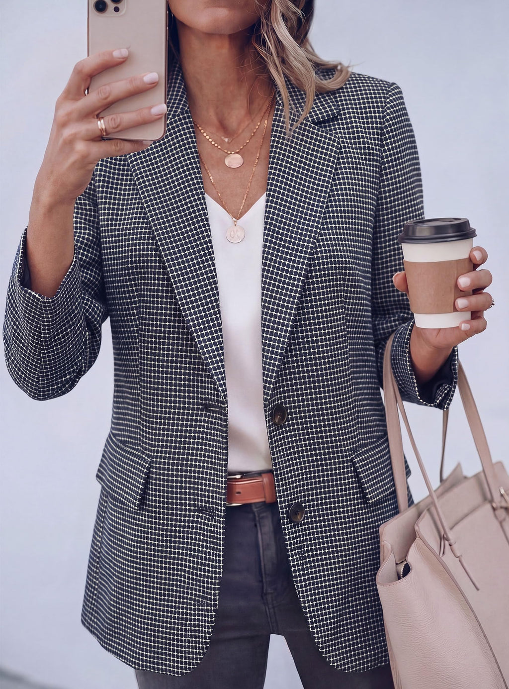 PRETTYGARDEN Fall Blazers for Women Business Casual | Long Sleeve Plaid Houndstooth, Notch Lapel Pockets, Oversized Blazer Outerwear, Trendy Suit Jackets, 2026 Winter Work Outfits