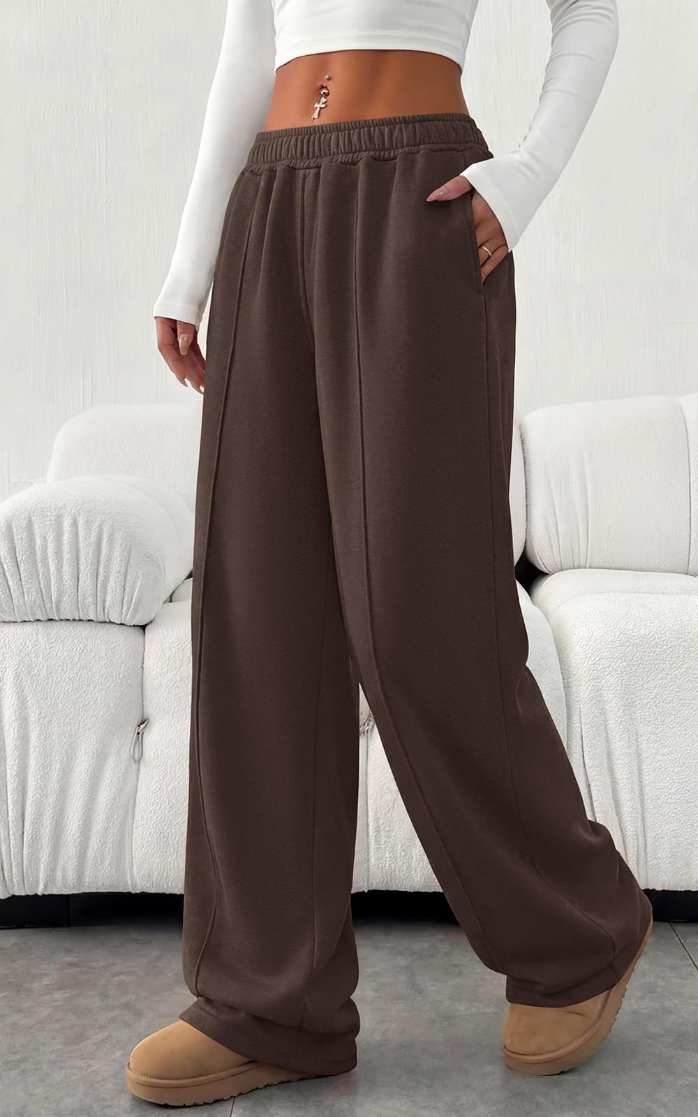 PRETTYGARDEN Fall Womens Sweatpants Baggy Wide Leg Pants with Pockets | Elastic Waist Loose Lounge Pants for Women, Tailored Soft Cotton Sweatpants Women, Fashion Y2k Outfits, Jogger Sweatpant