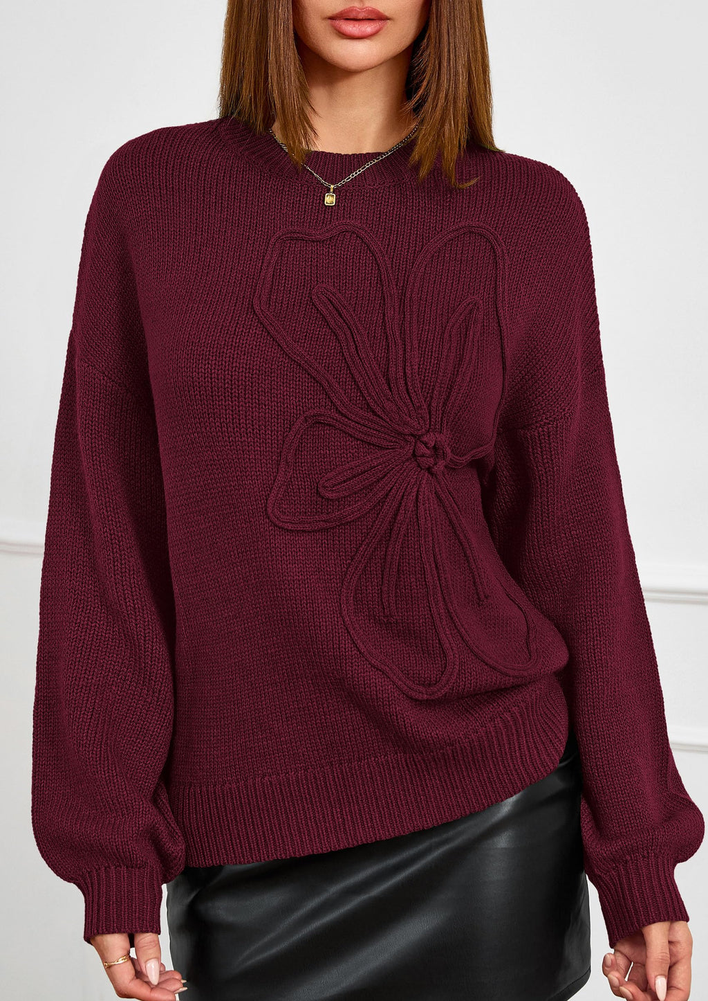 PRETTYGARDEN Womens Sweaters  Fall Fashion Long Sleeve Crewneck Floral Knit Pullover Sweater Tops Winter Clothes