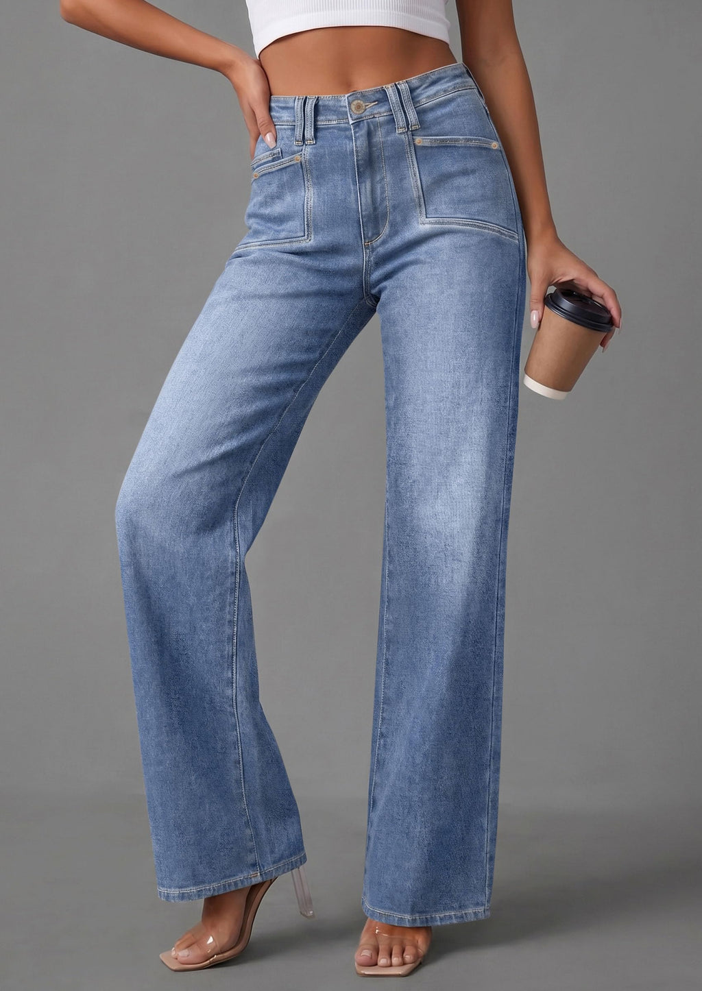 PRETTYGARDEN High Waisted Wide Leg Jeans for Women 2026 Trendy | Classic Straight Baggy Fit, Stretchy Denim Pants with Pockets, Casual Daily Work Going Out, All Season Wear
