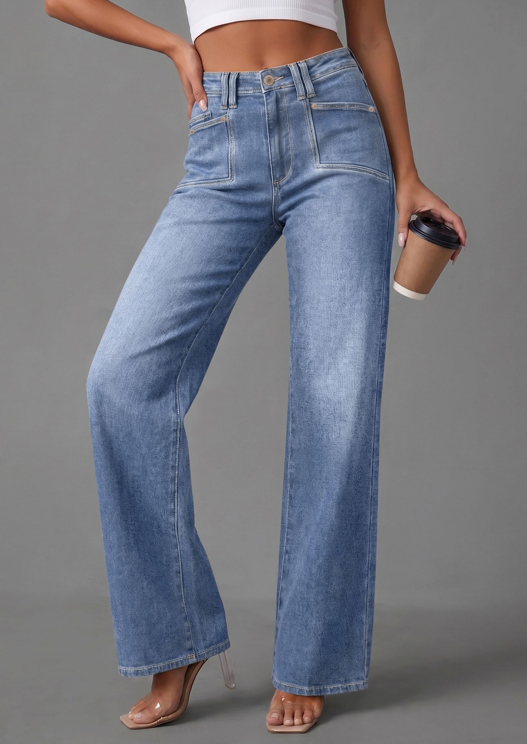 PRETTYGARDEN High Waisted Wide Leg Jeans for Women 2026 Trendy | Classic Straight Baggy Fit, Stretchy Denim Pants with Pockets, Casual Daily Work Going Out, All Season Wear
