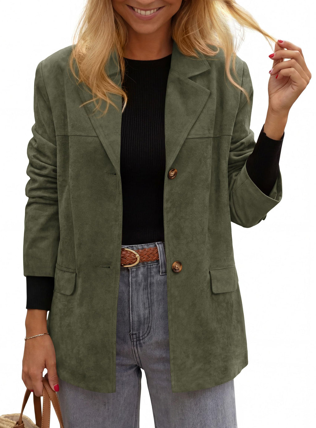 PRETTYGARDEN Women's Faux Suede Western Blazer Jacket