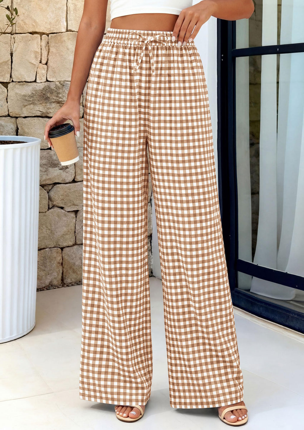 PRETTYGARDEN Women's Wide Leg Gingham Lounge Pants Summer  Casual Plaid Trousers Spring Y2K Clothes Comfy Pajama Bottoms