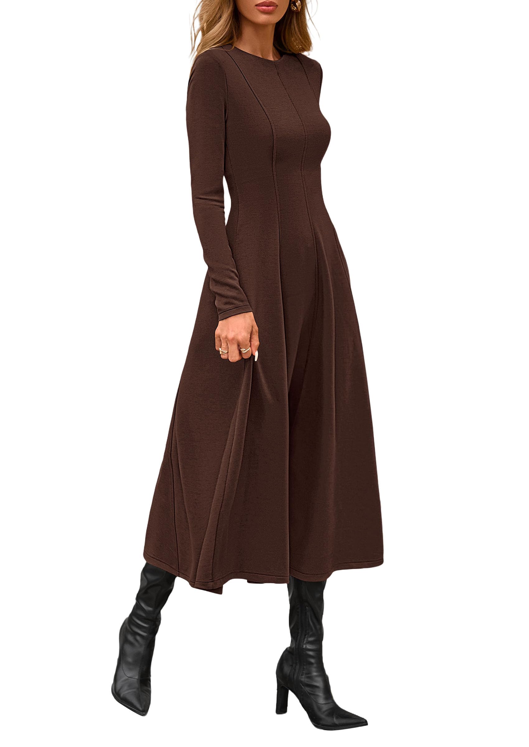 PRETTYGARDEN Cocktail Dresses for Women  Elegant Classy Fall Long Sleeve Midi A Line Flowy Modest Winter Party Dress