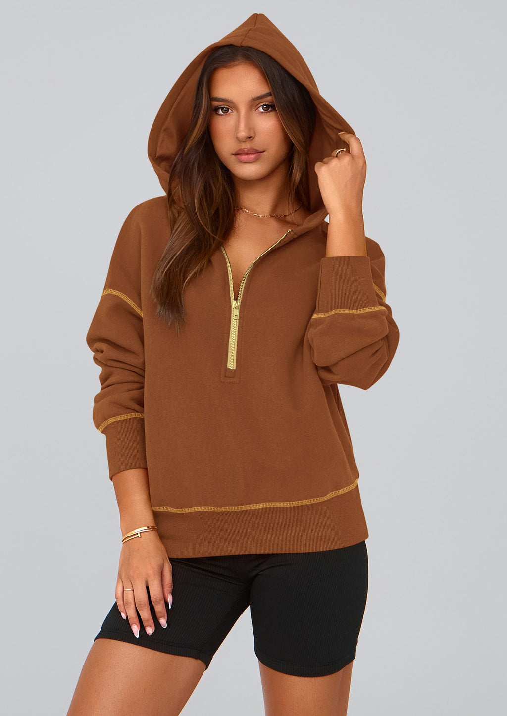 PRETTYGARDEN Women's  Fall Hooded Sweatshirts Long Sleeve Half Zip Cropped Hoodies Pullover Winter Fashion Clothes