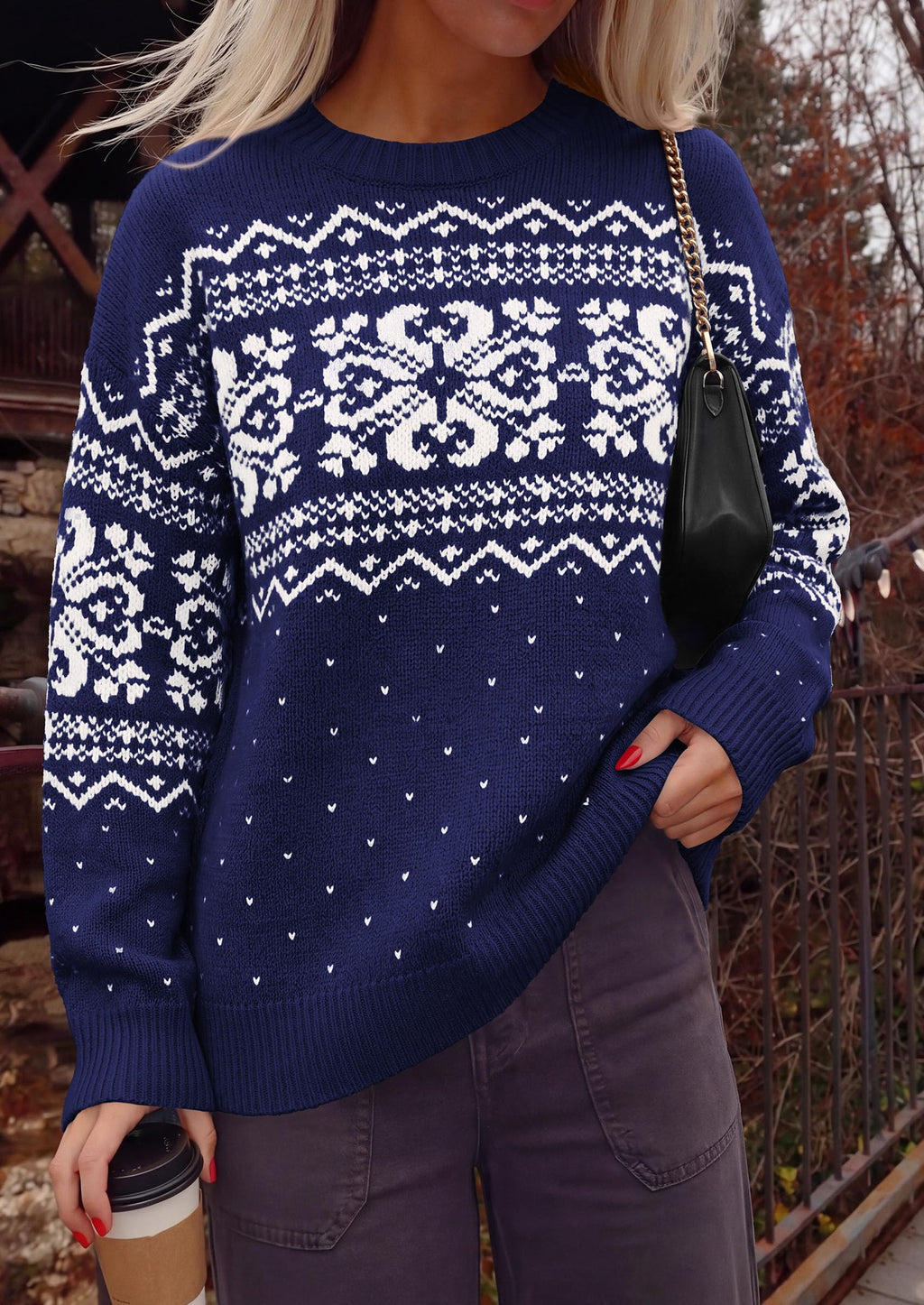 PRETTYGARDEN Women's Fair Isle Oversized Sweater | Relaxed Fit, Soft Cozy Knit, Long Sleeve Pullover, Crew Neck, Going Out Tops, Fall Holiday Outfits, Winter Fashion Clothing