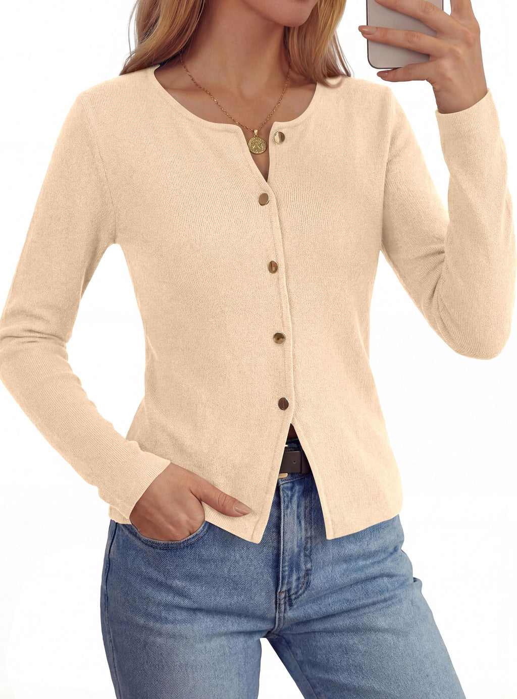 PRETTYGARDEN Button Up Cardigan Sweaters for Women | Slim Fitted Knitwear,Long Sleeve Lightweight Knit Cardigans,Business Casual Outfits Work Tops,Layering Piece for Fall&Winter