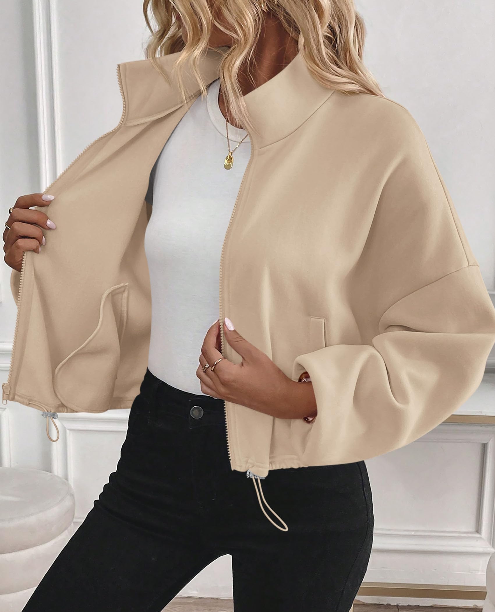 PRETTYGARDEN Womens Zip Up Fleece Cropped Sweatshirt Jacket