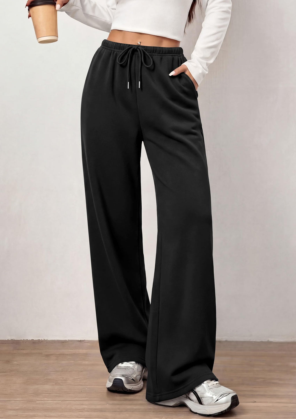 PRETTYGARDEN Womens Wide Leg Sweatpants Fleece Lounge Pants | Elastic Drawstring Waist,Baggy Jogger Yoga Sweat pants,Pockets,Fall Winter Clothes,Loose Daily Casual & Loungewear Trousers
