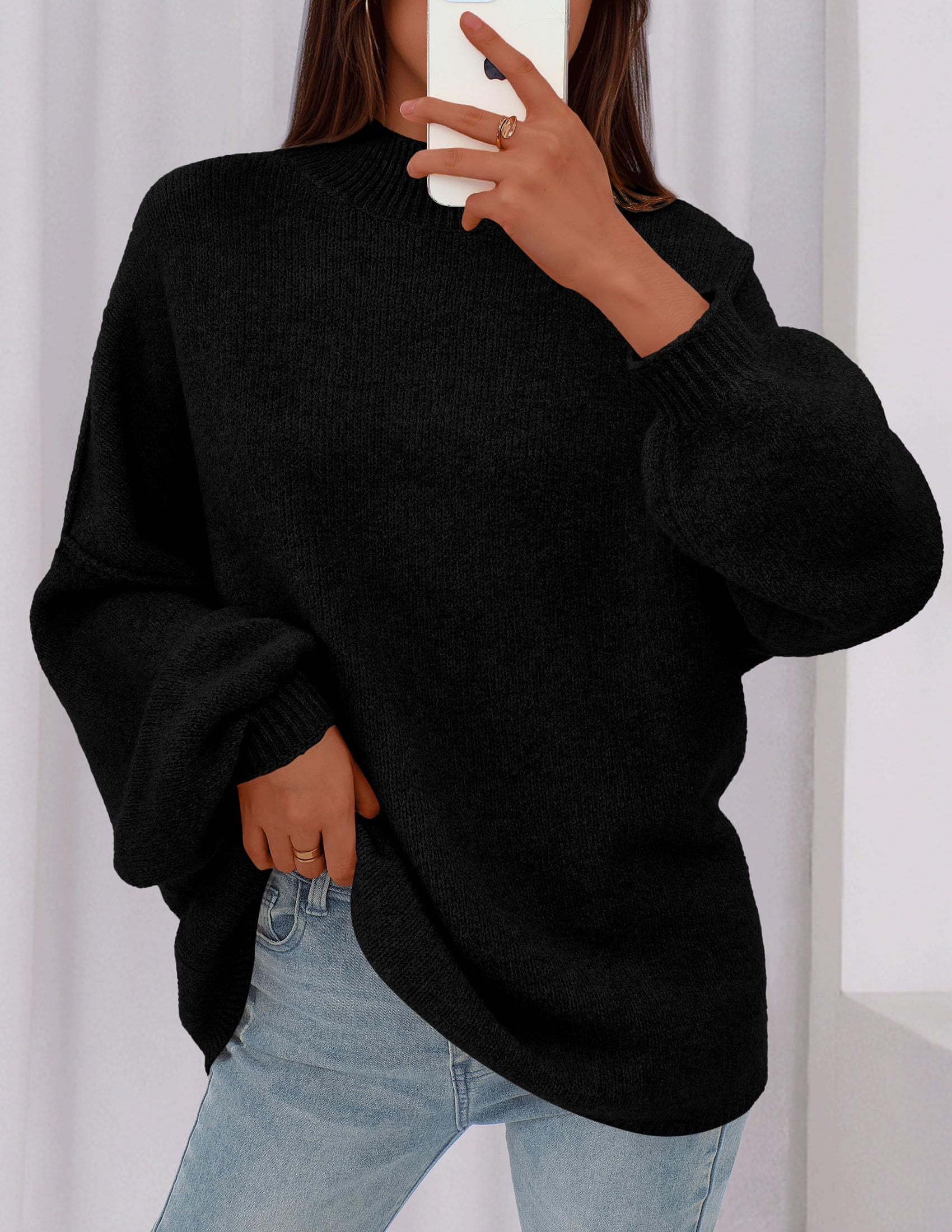 PRETTYGARDEN Women's 2026 Fall Oversized Sweaters Chunky Knit Mock Neck Long Sleeve Casual Trendy Pullover Winter Clothes