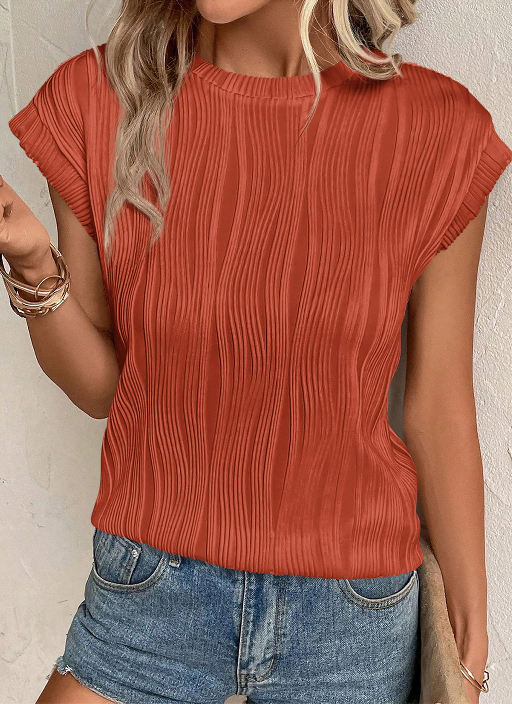 PRETTYGARDEN Blouses for Women Dressy Casual Spring Summer Business Office Tops Cap Sleeve Textured Cute Work Shirt