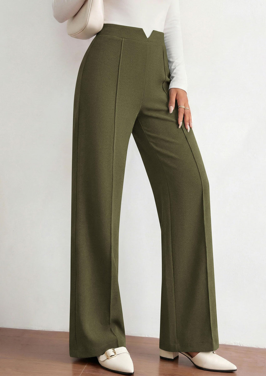 PRETTYGARDEN Women's Dressy Casual Wide Leg Palazzo Pants | V Notch High Waist, Soft Stretchy Knit Flowy Long Lounge Trousers, Casual Daily Office Work Outfits, 2026 Fall Clothes