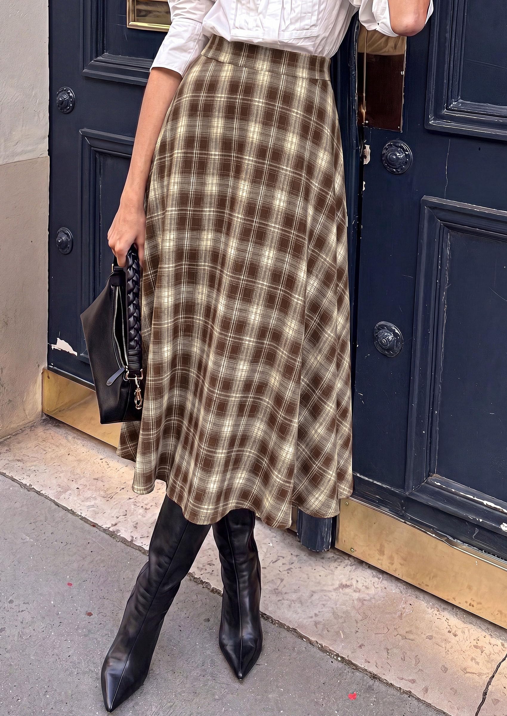 PRETTYGARDEN Women's Plaid High Waisted A-Line Midi Skirts