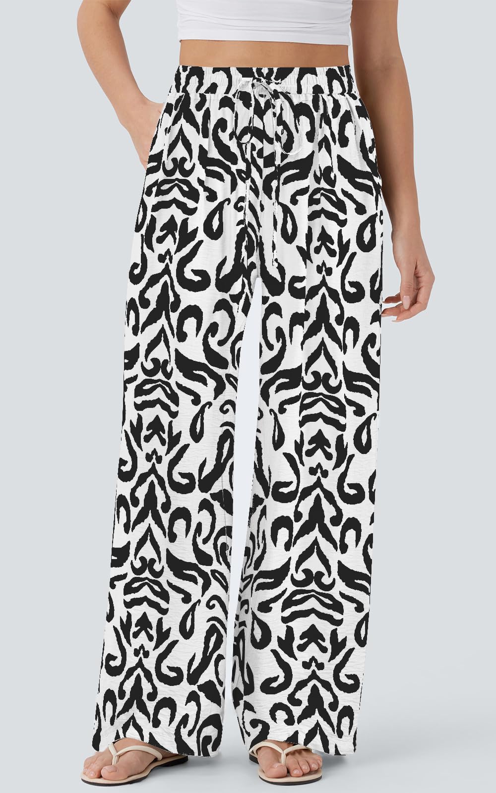 PRETTYGARDEN Womens Pants Elastic Waist Floral Lightweight Palazzo Pants for Women Casual Lounge Wide Leg Pants Woman