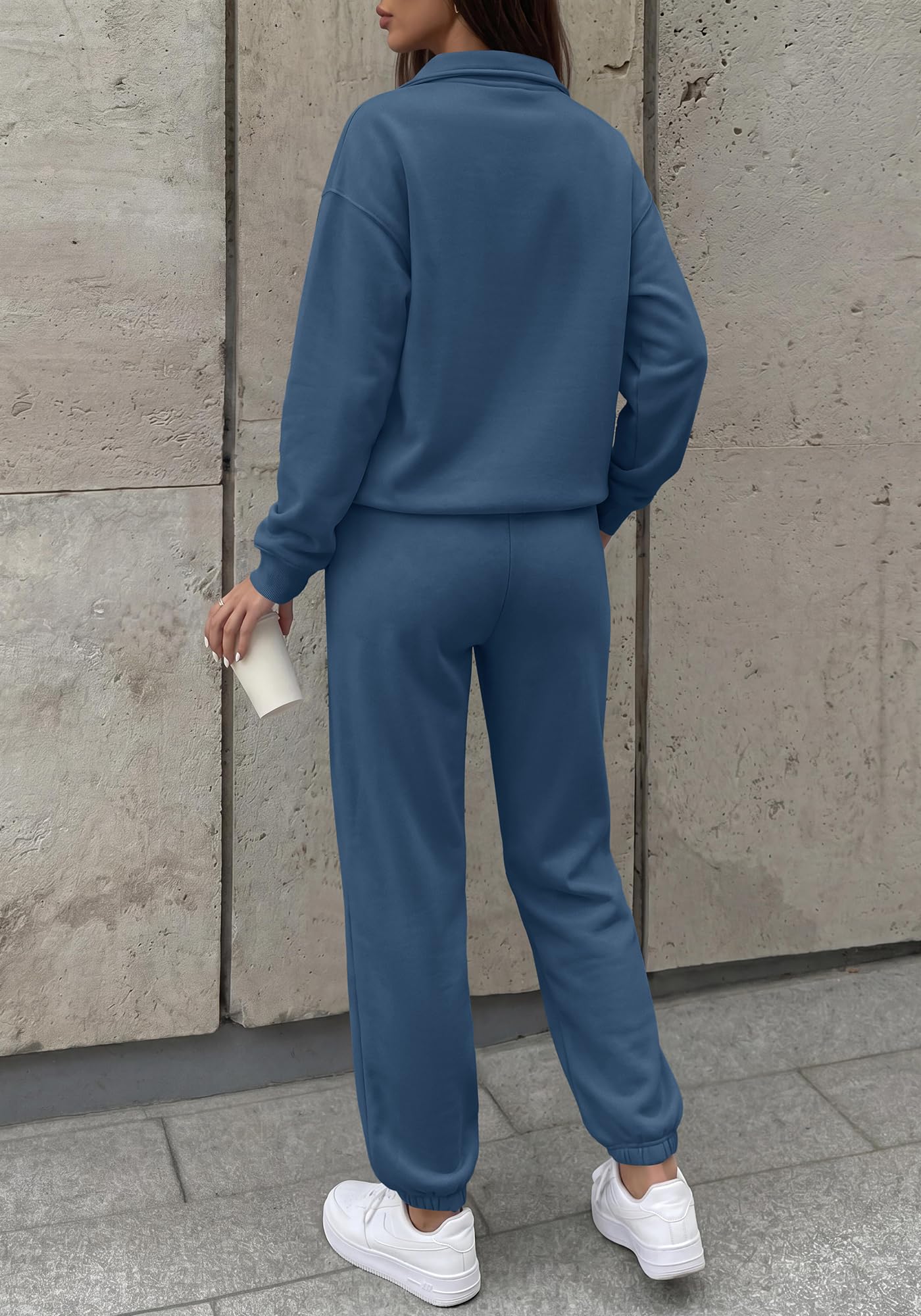 BTFBM Womens 2 Piece Outfits Sweatsuit Fleece Lounge Sets Quarter Zip Pullover Sweatshirt,Baggy Jogger Sweatpants,Fall Fashion Clothing,Airport Travel Matching Sweat Set