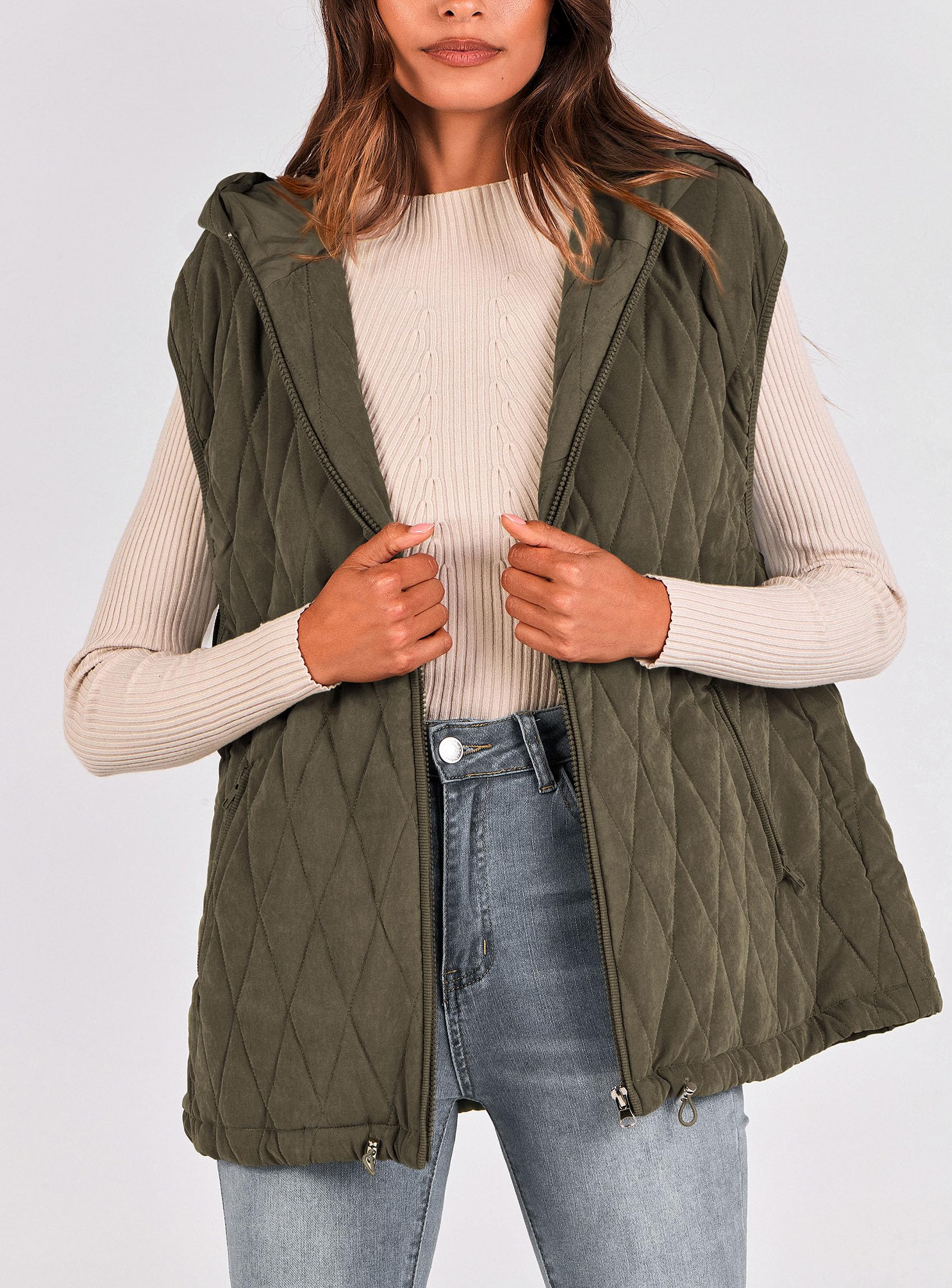 PRETTYGARDEN Women's Fall Spring Vest Casual Sleeveless Hooded Zip Up Jacket Trendy Winter Coat Outerwear