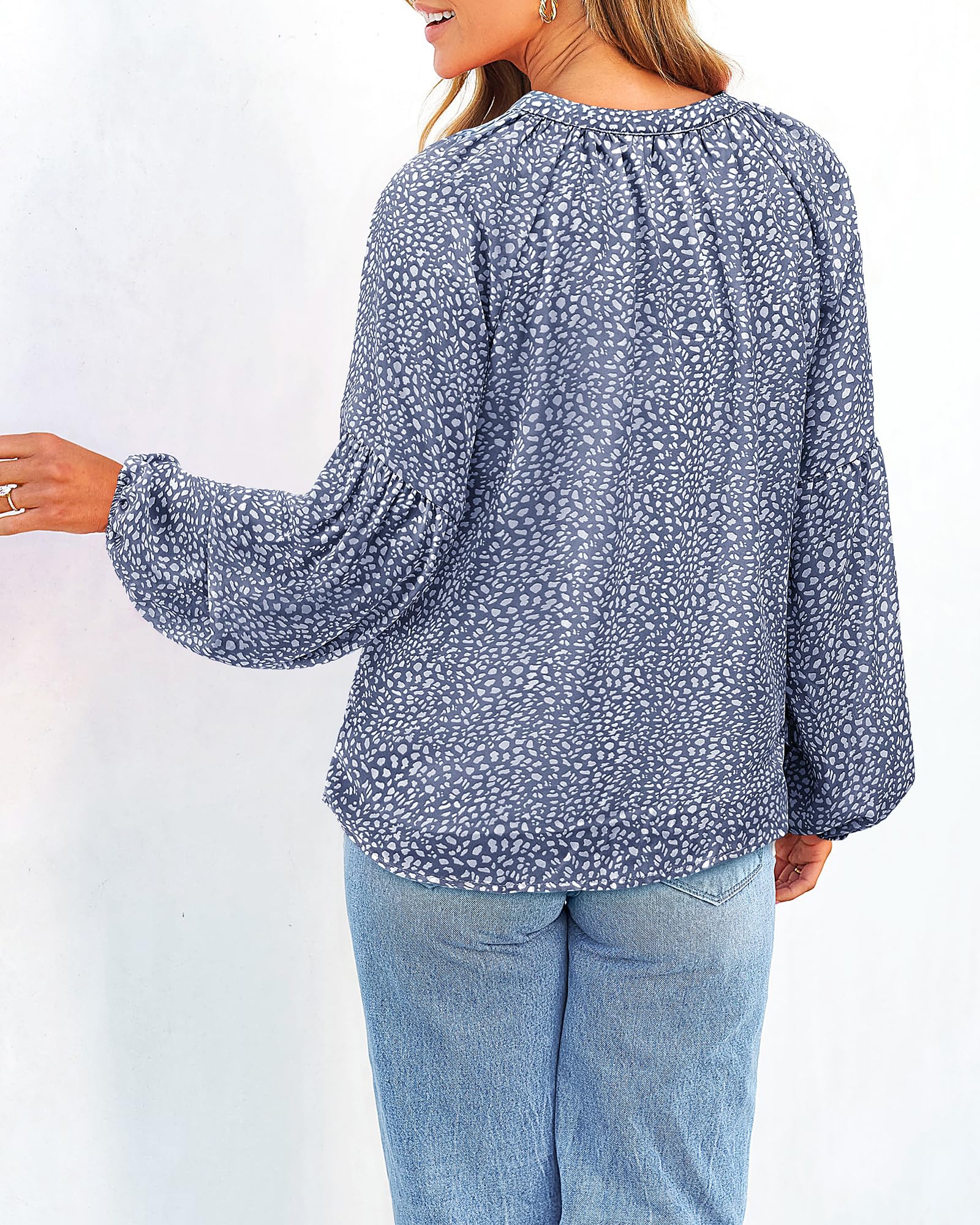 FreshPretty Blouses for Women Floral Boho Tops V Neck Lightweight Long Sleeve Shirts Fall Dressy Casual Vacation Outfits