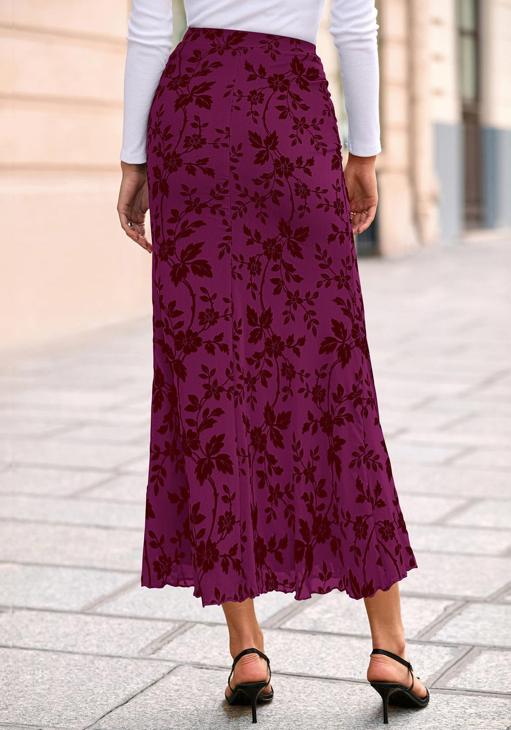 BTFBM Womens Floral Mesh Maxi Skirt Spring Summer Elastic High Waisted Boho Elegant Mermaid Long Skirts for Women